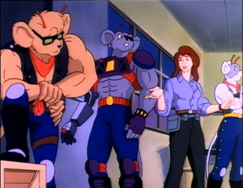 Biker Mice From Mars 1993 version
Characters hanging out. Left to right Throttle, Modo, Charlie, Vinnie