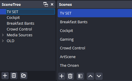 OBS Comparing the scene tree UI to the regular Scenes US