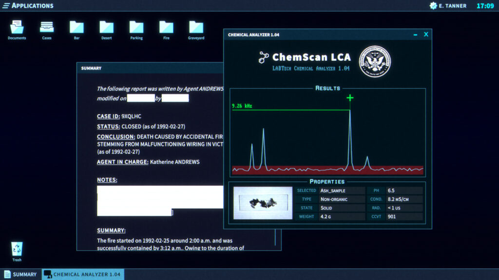 The operator - A computer screen with a desktop background. Two windows open on the screen. A chemical analyzer of an ash sample and a summary of C.O.D