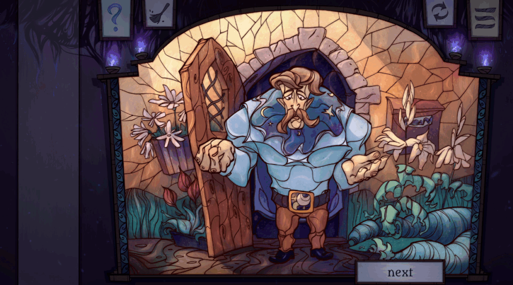 A man made up of stained glass holding out his arms in a doorway. - Mosaic Chronicles