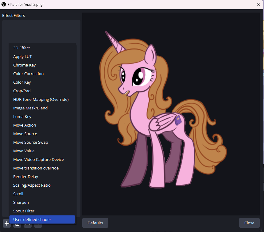User-Defined Shader - add filter to source