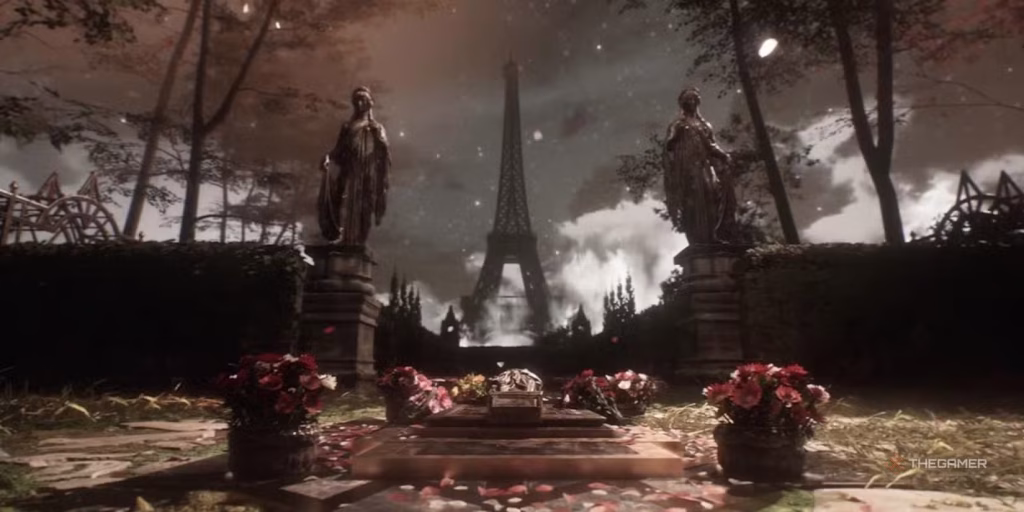 Resting place with the Eiffel Tower in the background - Clair Obscur: Expedition 33