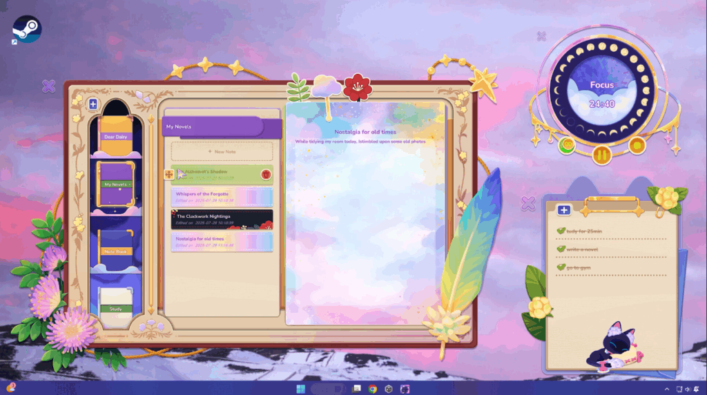 Shows an image of a cartoon style cat with some planning tools for the game Beebo & Luna. 