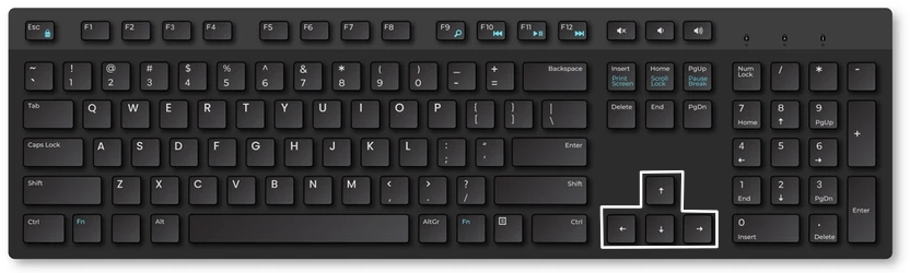 Davinci resolve - keyboard with highlighted arrow keys