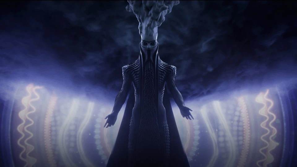 the Witness looming in front of a purple portal - Destiny 2