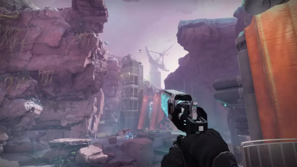 first person image of a guardian wielding a new exotic handcannon in the new Keplar region - Destiny 2