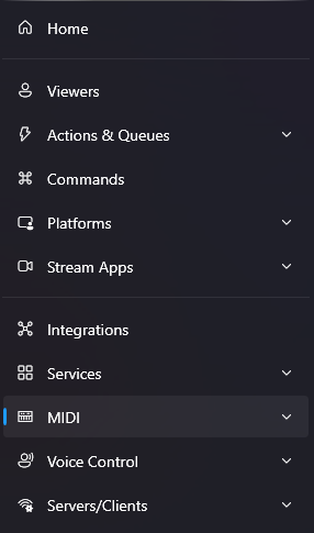 streamer.bot 1.0 side bar with all the tabs you can open to find more options