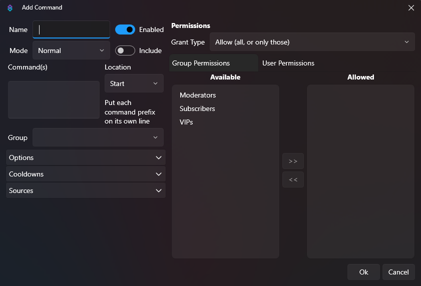 streamer.bot 1.0 - add command menu