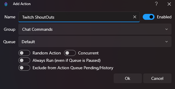 Streamer.bot v1.0 - Add action pop-up