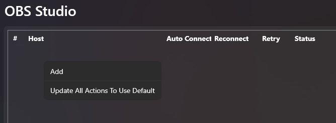 streamer.bot v1 - obs studio fresh dock with add menu