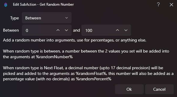 Streamer.bot v1.0 - Get Random Number menu pop up