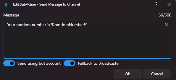 Streamer.bot v1.0 - box to send a message to chat