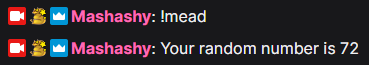 Streamer.bot v1.0 - twitch chat showing a random number reply