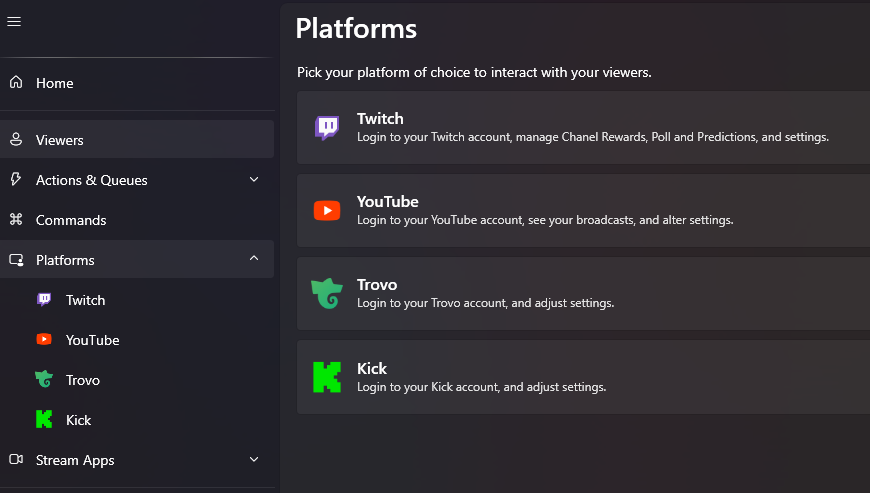 streamer.bot v1 - platforms tab