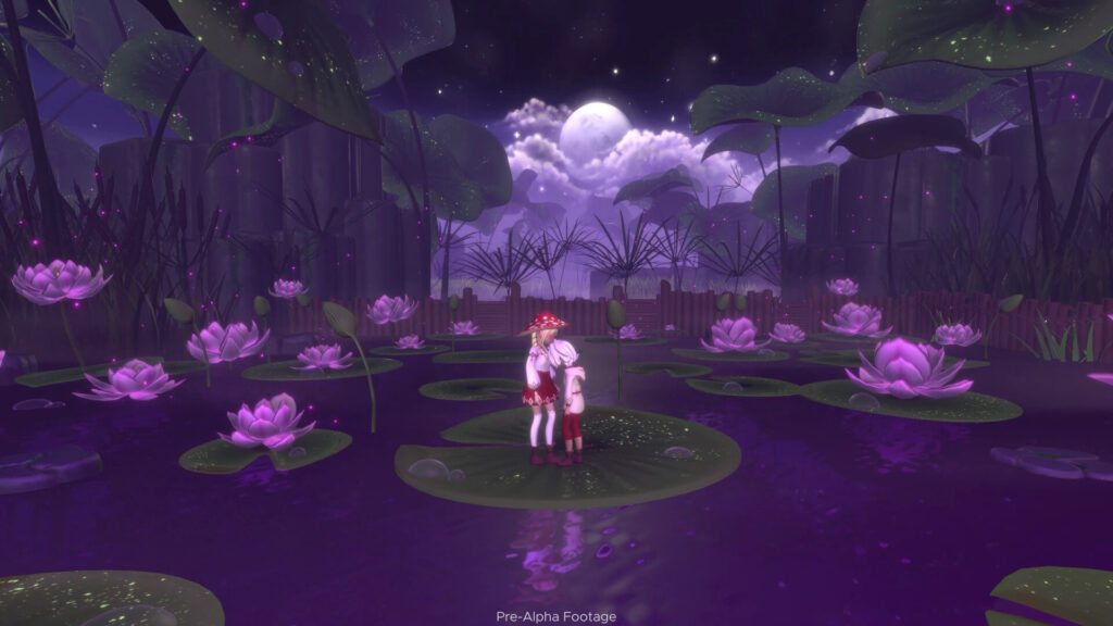 weeny wise - a boy and a girl stand on a giant lillypad as he leans his head into her shoulder