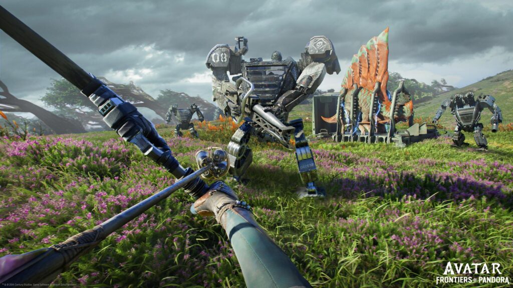 aiming down the bow in a Fight with RDA Soldiers - Avatar: Frontiers of Pandora 