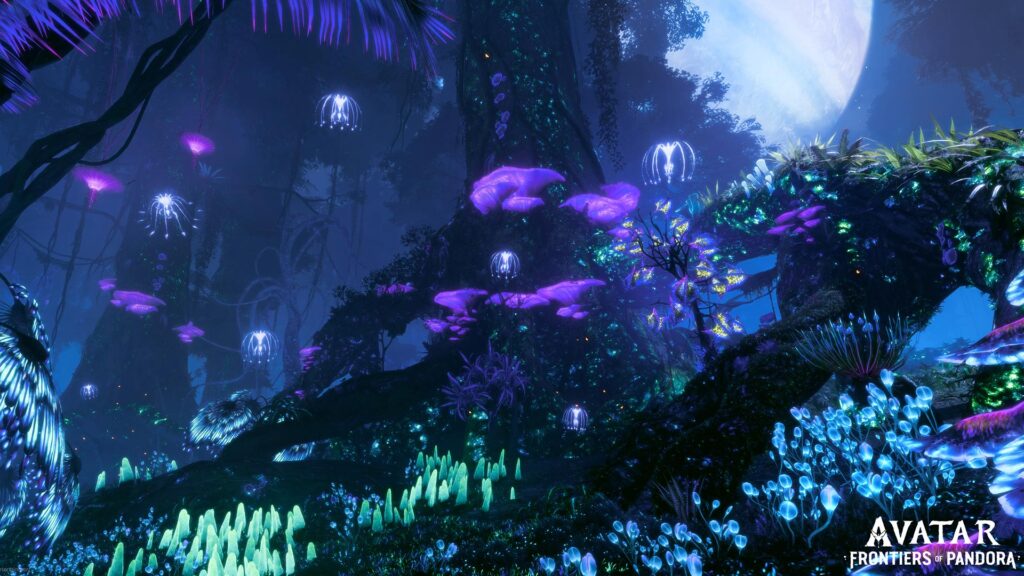 Pandora during the night, its all purple and blue -  Avatar: Frontiers of Pandora 