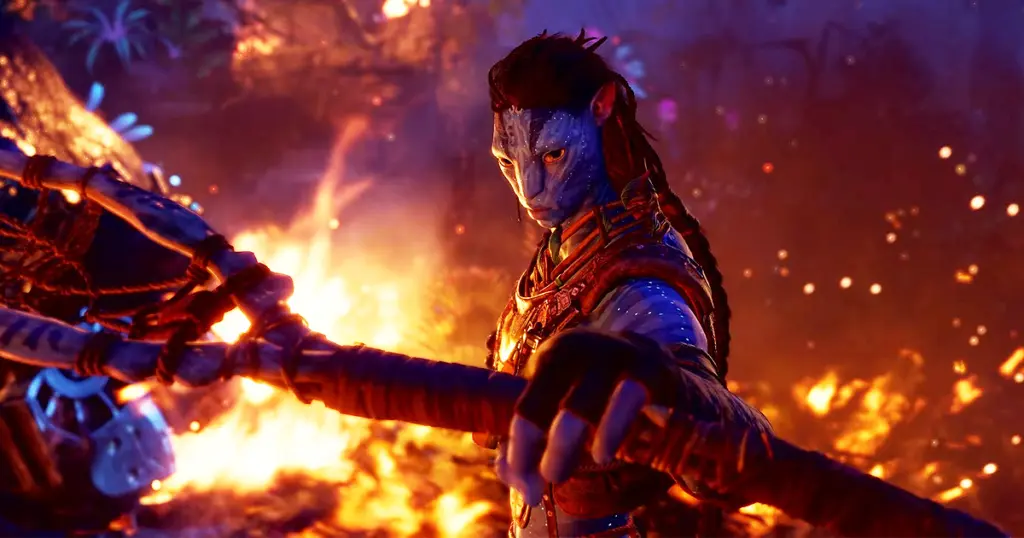 So'lek surrounded by fire - Avatar: Frontiers of Pandora 