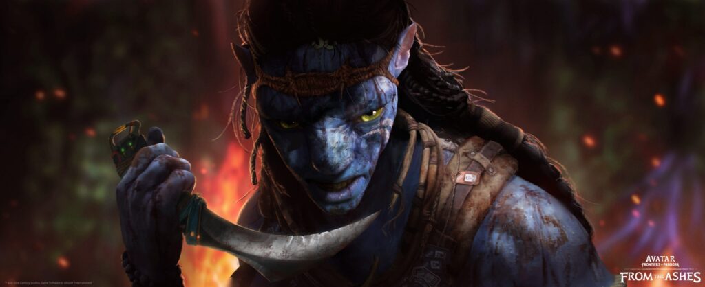 a close up of So'lek's serious face -  Avatar: Frontiers of Pandora 