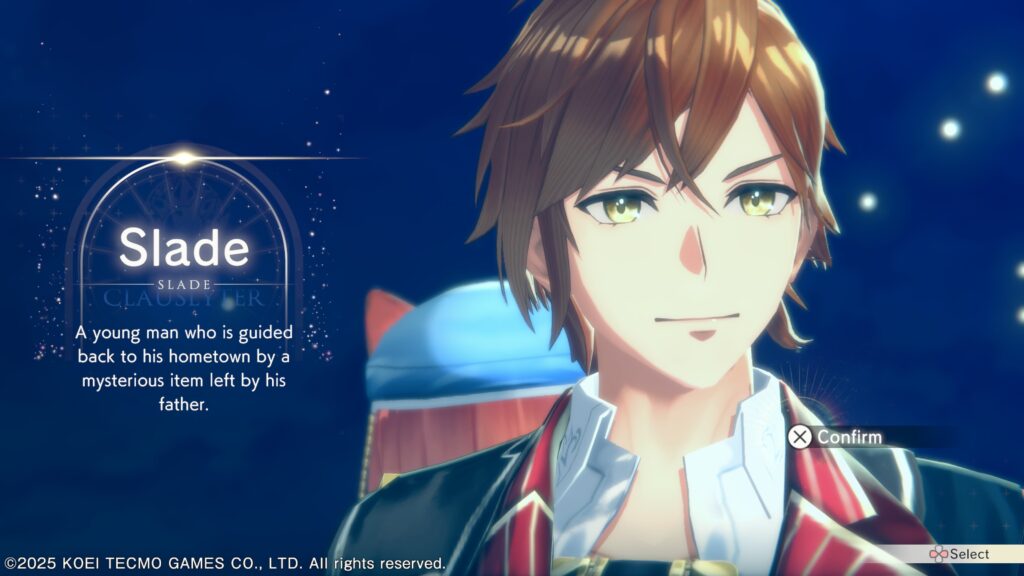 Atelier Resleriana: The Red Alchemist & the White Guardian - character page of Slade, he has short brown hair 