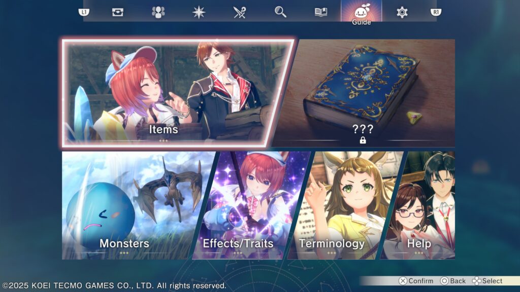 Atelier Resleriana: The Red Alchemist & the White Guardian - view of the guide listings