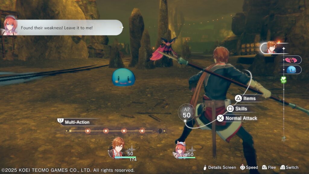 Atelier Resleriana: The Red Alchemist & the White Guardian - the battle screen as Slade aims for a puni