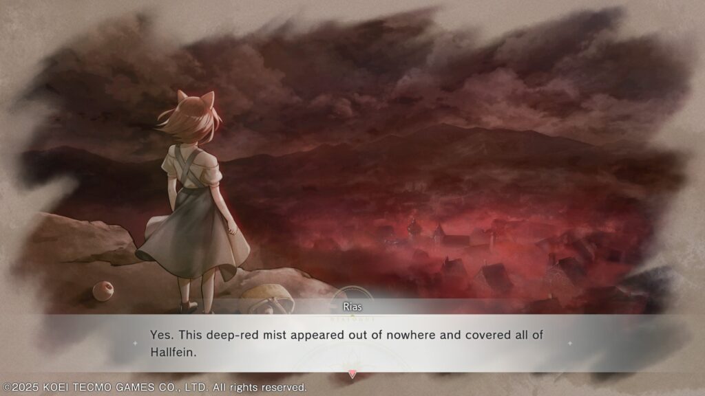Atelier Resleriana: The Red Alchemist & the White Guardian - a young Rias looks over the village shrouded in mist