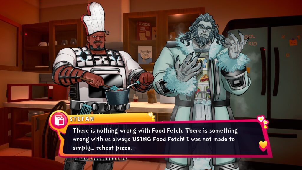Date Everything: two characters discuss leftover pizza. Personifications of your Oven and your Fridge.