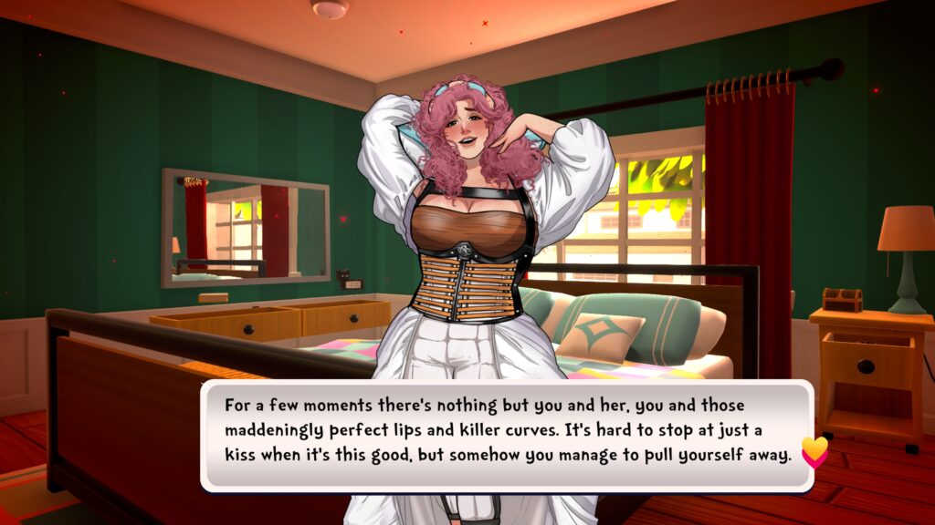 You can Date Everything, and potentially get rather intimate with your bed, which takes the appearance of a curvy women in sumptuous billowing clothes