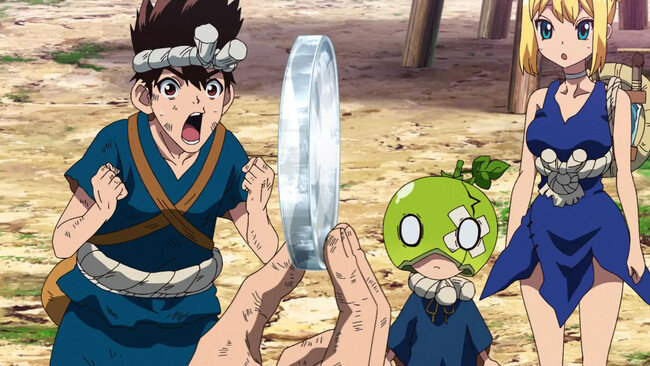 Characters Left to right: Chrome, Suika and Kohaku - Dr. Stone Anime