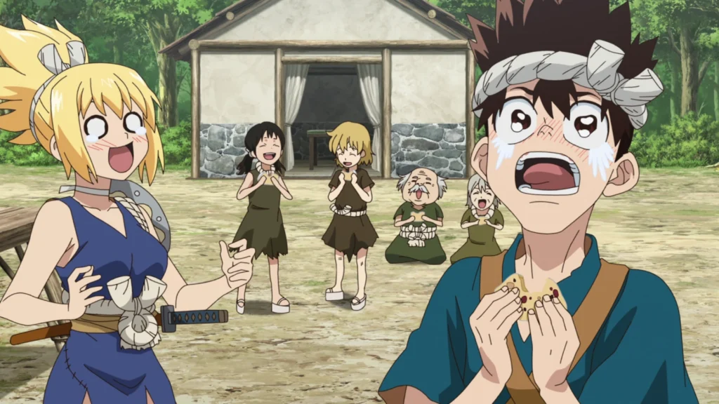 The villagers crying over new food they've never had before - Dr. Stone Anime