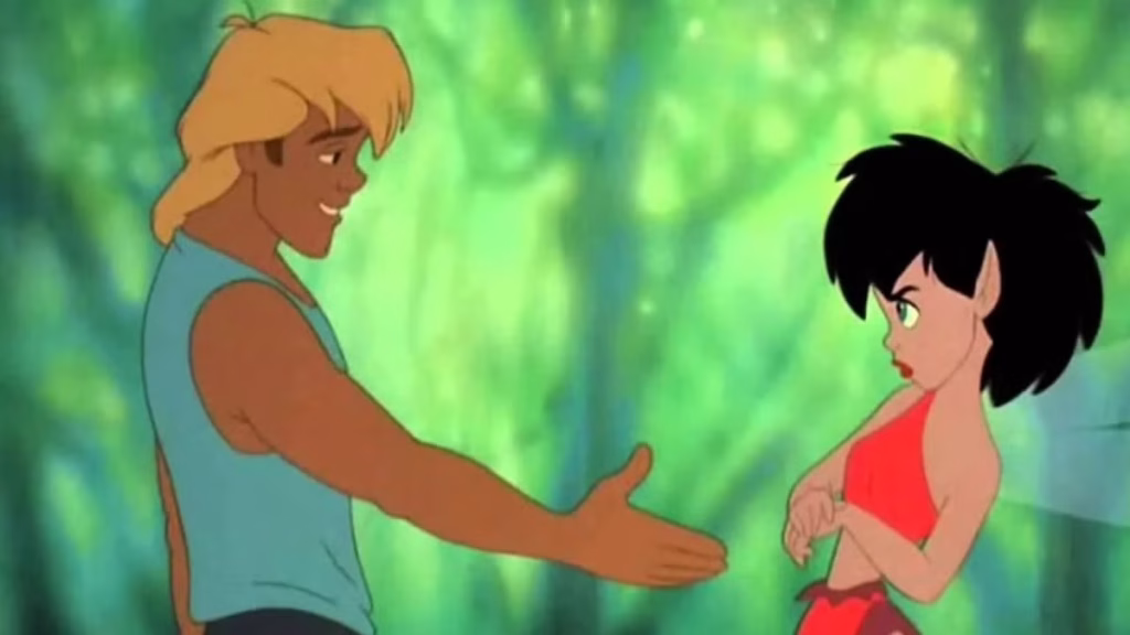 Zak and Crysta - He reaches out a hand to her and she looks angrily back FernGully: The Last Rainforest