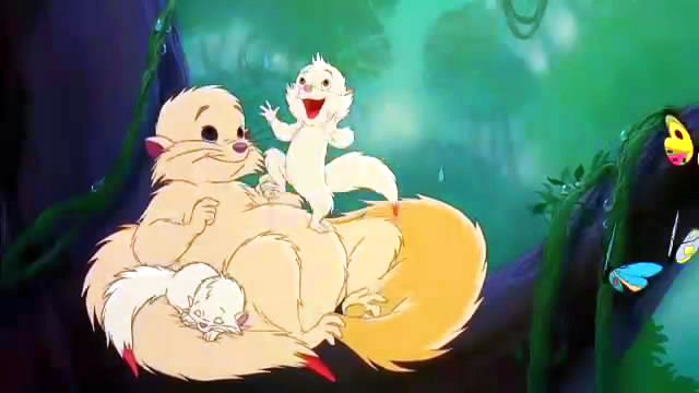 Fluffy forest animals - the baby dances on the mother's tummy while the other sleeps - FernGully: The Last Rainforest