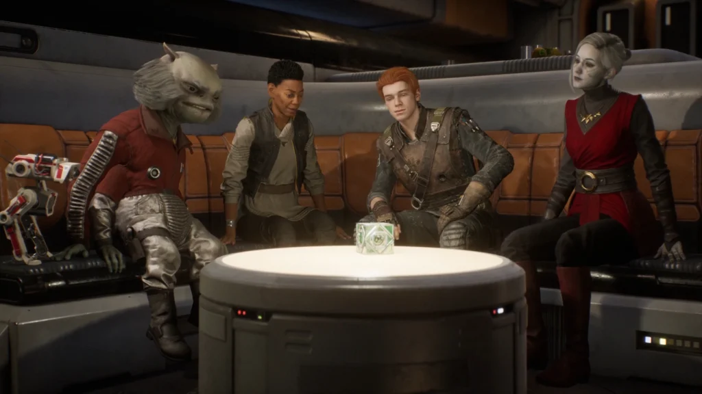 The whole gang from left to right
Greez Dritus, Cere Junda, Cal Kestis and Merrin - Fallen Order Star Wars