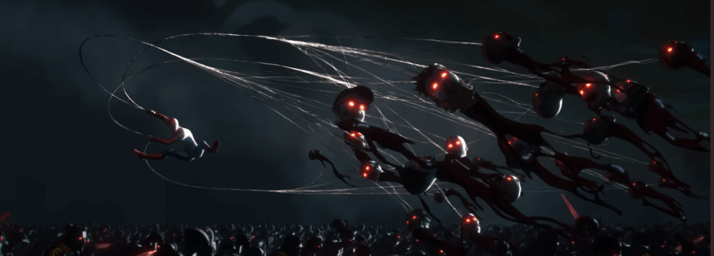 Marvel Zombies: Spider-Man webs some zombie heads, clean off