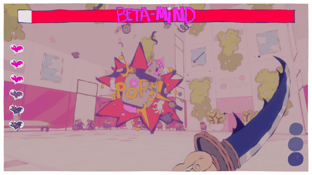 A boss fight against the beta-mind while Shooty wields a katana - Shooty Shooty Robot Invasion