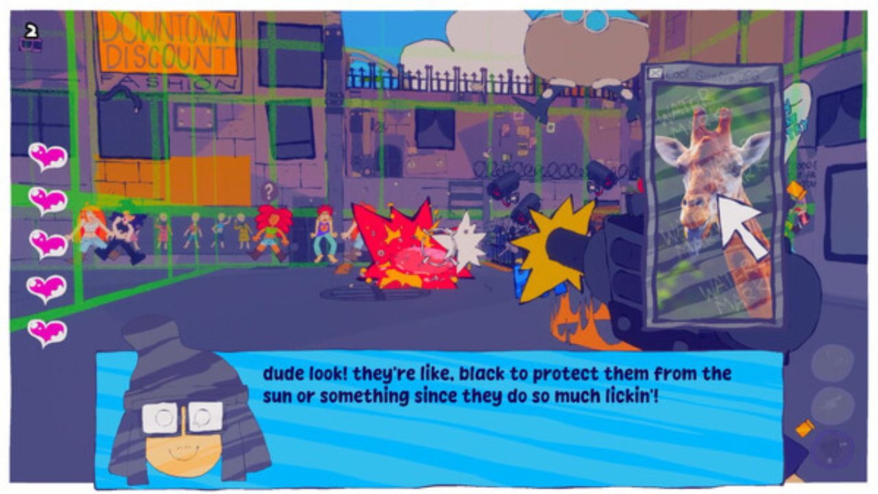 Your Techie contacts you mid fight to show you giraffes, blocking your view - Shooty Shooty Robot Invasion