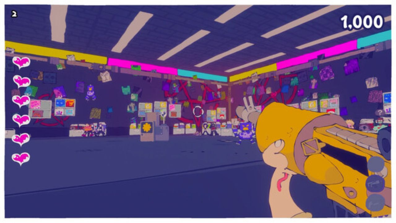 Exploring a night club with a yellow automatic rifle - Shooty Shooty Robot Invasion