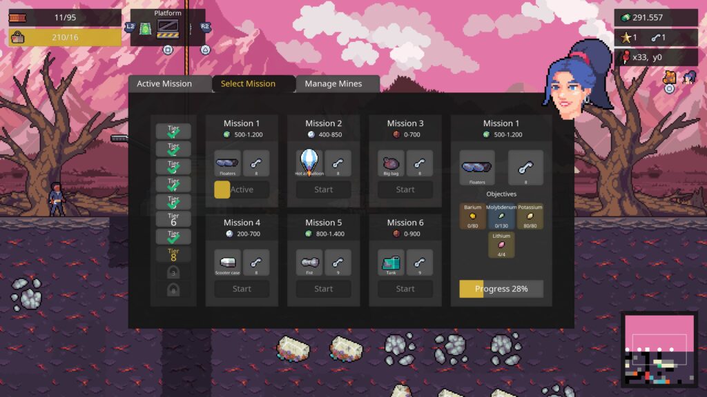 super mining mechs - the mission menu