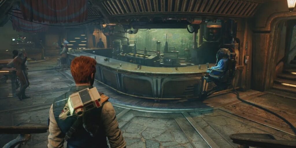 Cal Kestis entering the Pyloon's Saloon run by Greez Dritus - Star Wars Jedi: Survivor