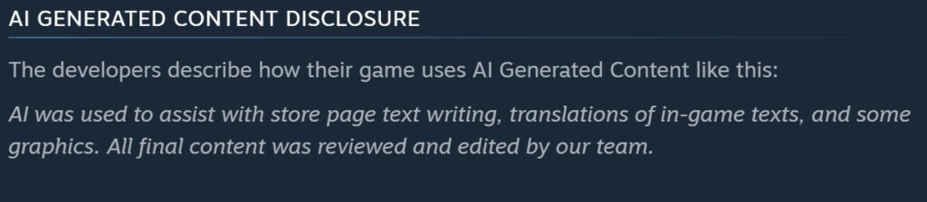 cybernoir steam AI Content Warning. The game contains AI graphics and translations.