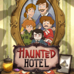 Haunted Hotel Thumbnail featuring the logo and characters in a magic mirror