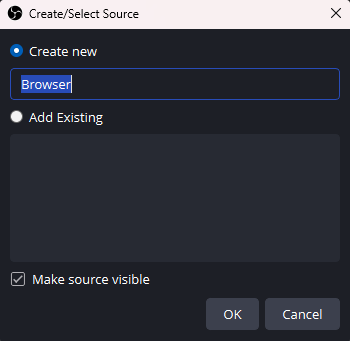 OBS Create/select a source screen
