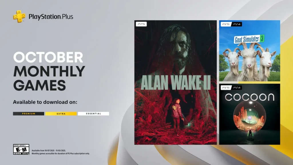 playstation plus october with alan wake 2, goat simulator 3 and cocoon showing