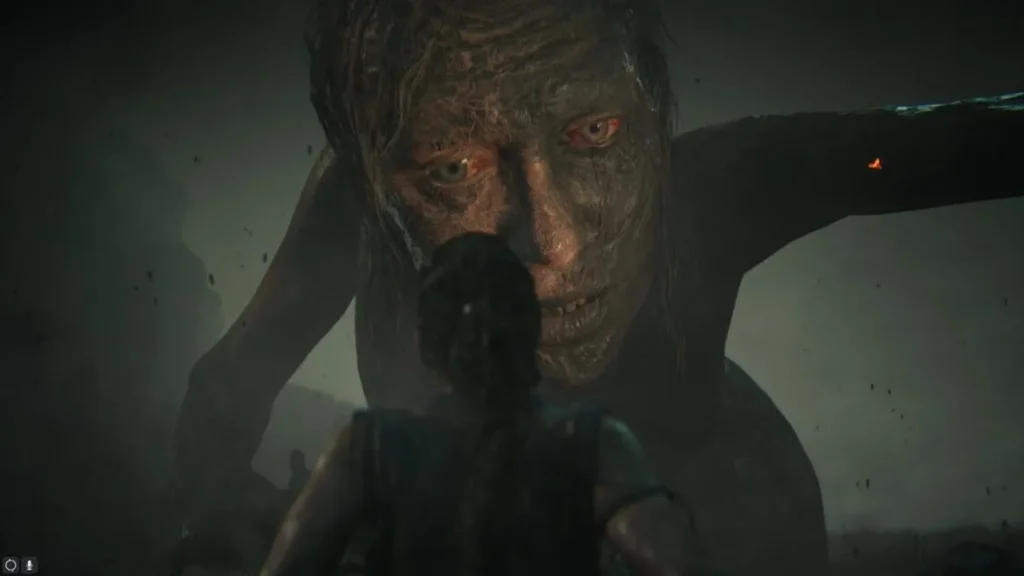 Senua coming face to face with the giant Illtauge - Hellblade II: Senua’s Saga