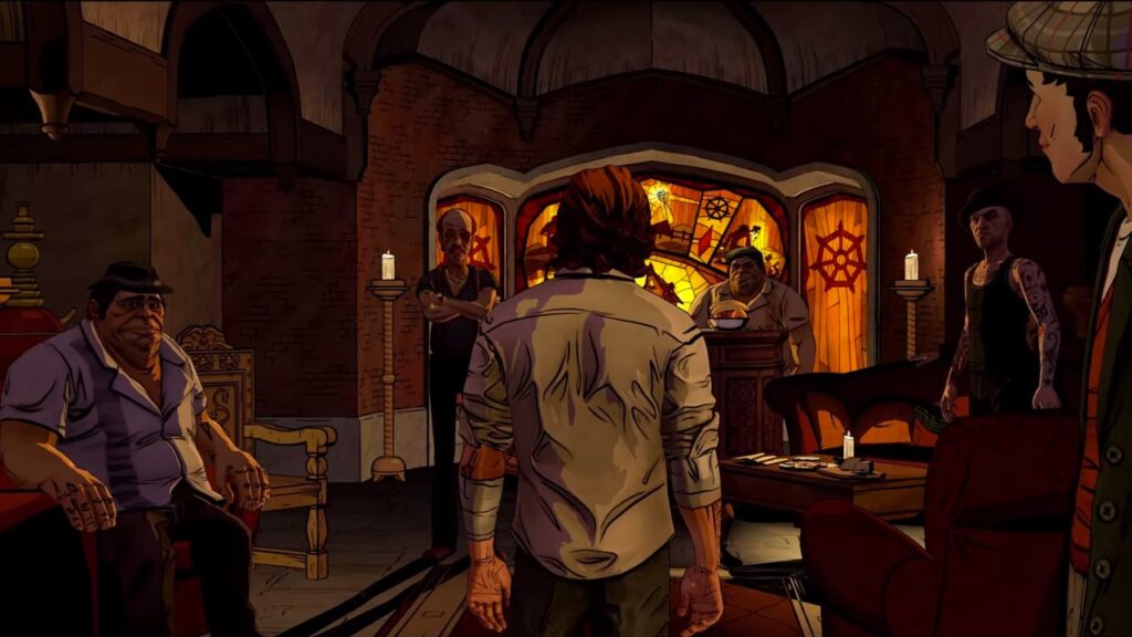 Bigby Wolf having a faceoff with a bunch of criminals - The Wolf Among Us