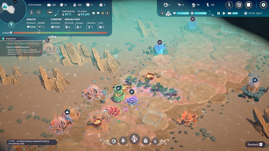 Life Below - a view of the game map as it comes into a rocky biome that runs hot