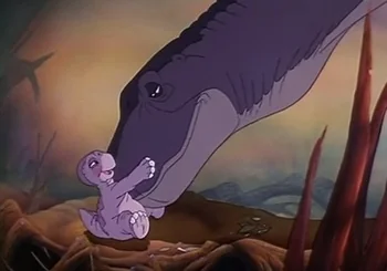 Newborn Littlefoot with his mother - Land before time
