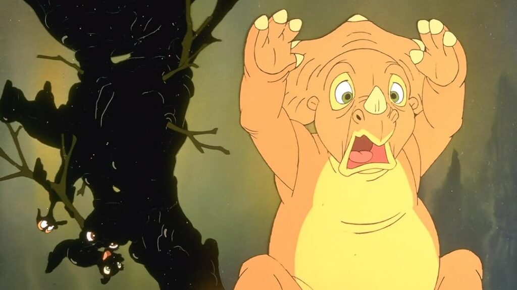 Cera being scared by the others covered in mud - Land before time