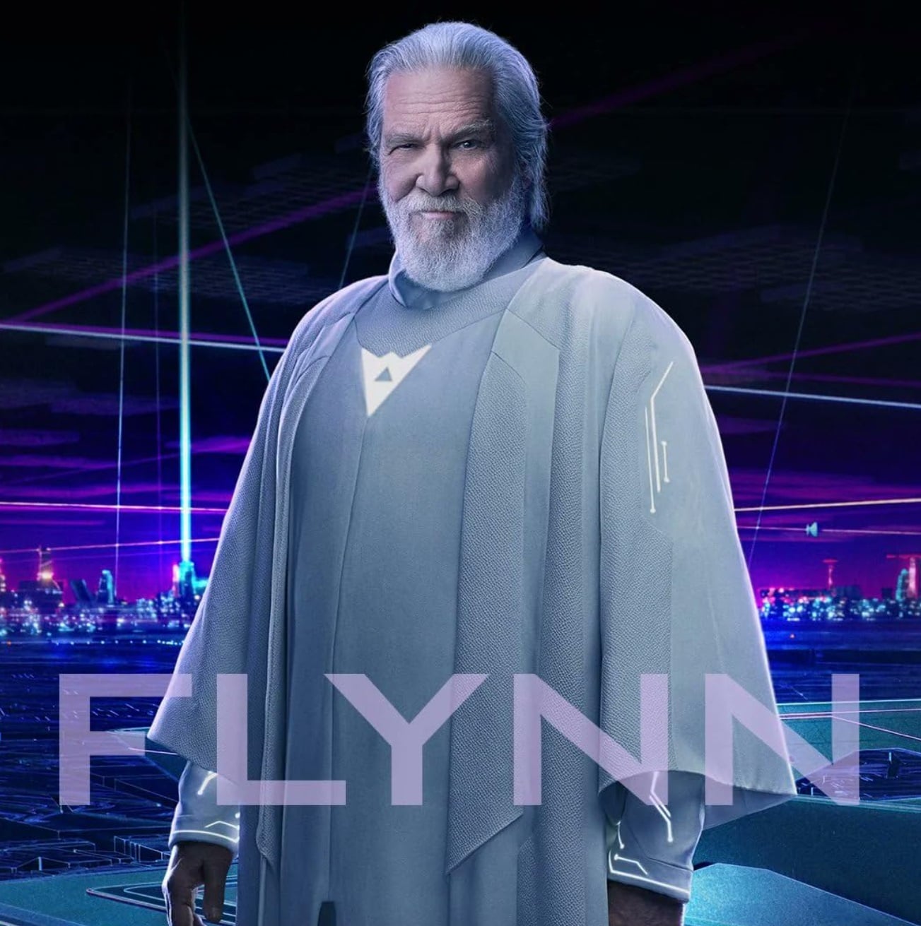 Tron: Ares. Guru Flynn, a man with a white beard and hair dressed in white robes